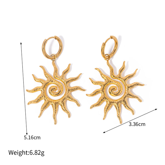 Collier/boucles d'oreilles avec pendentif en spirale en acier inoxydable en forme de tournesol