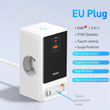 Chargeur rapide GaN 65 W avec multiprise de bureau numérique et contrôle intelligent