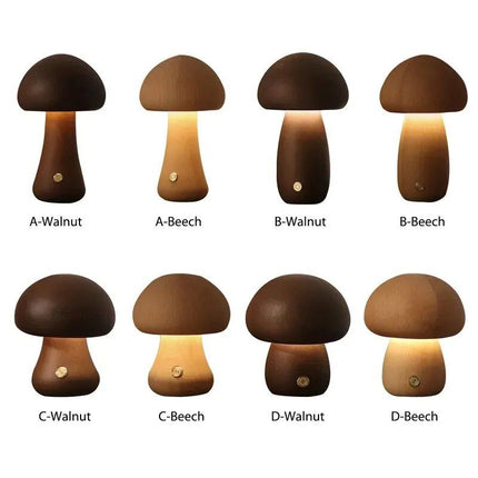 Charming Touch-Control LED Mushroom Night Light - Wooden Bedside Lamp with USB Charging - Wnkrs