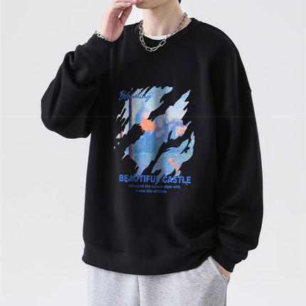 Sweat-shirt oversize en coton à imprimé graphique paysage pour homme