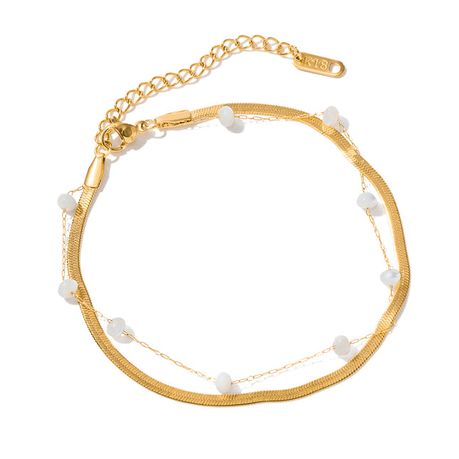 Bracelet de cheville élégant en acier inoxydable avec perles de coquillage et chaîne serpent pour femme