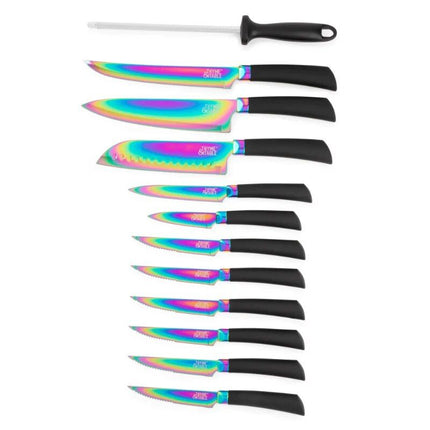 Rainbow Stainless Steel 13-Piece Knife Block Set - Wnkrs