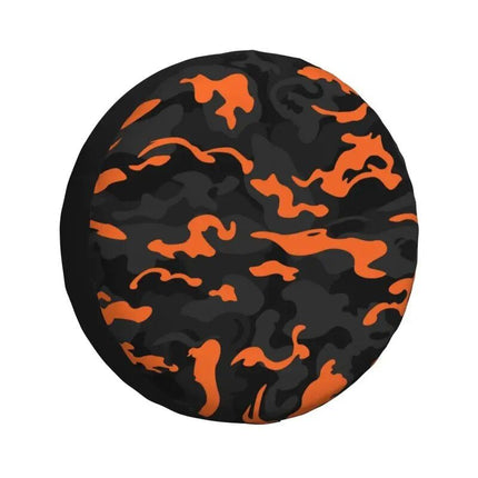 Rugged Camo Spare Tire Cover – Black Orange Camouflage Wheel Protector for Off-Road and Outdoor Vehicles - Wnkrs