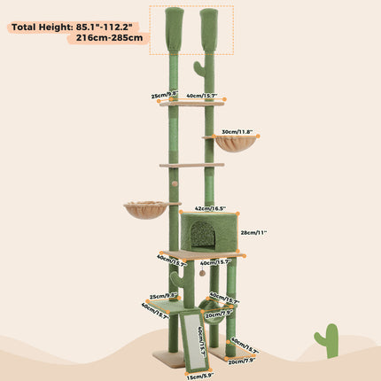 Torre para gatos con forma de cactus, ajustable desde el piso hasta el techo