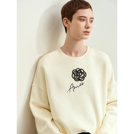 Sudadera con capucha de algodón cepillado de moda otoñal con bordado de rosas