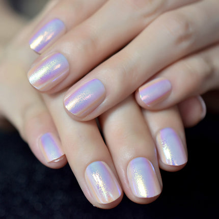 Ongles à coller irisés chromés - Pointes rondes courtes et brillantes