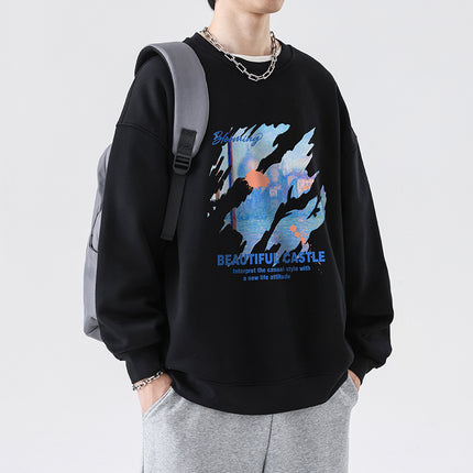 Sweat-shirt oversize en coton à imprimé graphique paysage pour homme