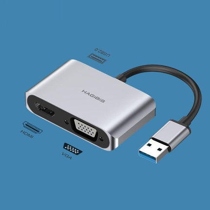 Adaptador USB 3.0 a HDMI y VGA | Convertidor de pantalla dual 1080P para Windows y Mac