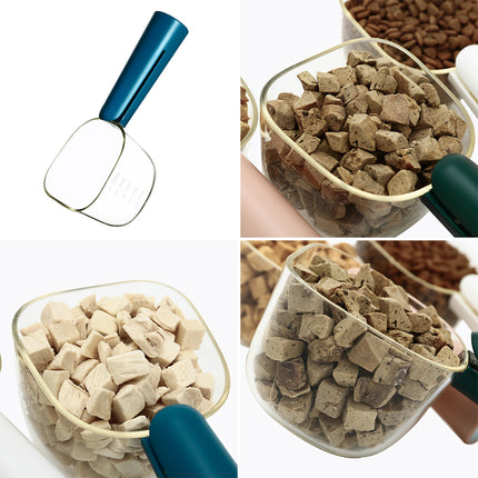 Cuchara multifuncional para alimentos para mascotas con clip para bolsas selladas y taza medidora