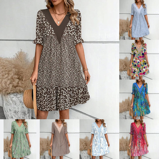 Robe ample à manches courtes et col en V tendance