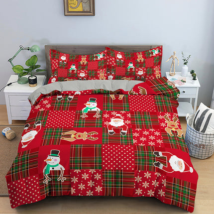 Red Cartoon Santa Claus Three-piece Digital Printing Bedspread - Wnkrs