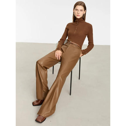 Pantalon décontracté minimaliste en cuir PU