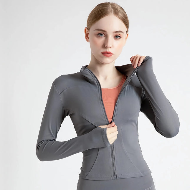 Veste de yoga à séchage rapide pour femme - Haut slim à fermeture éclair pour la course et l'entraînement