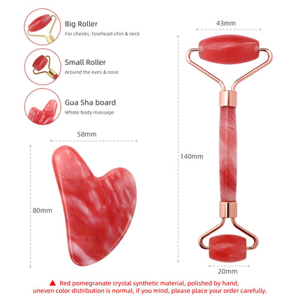 Ensemble de rouleau de jade en cristal rouge et de planche à gratter Gua Sha