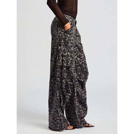 High Waist Leopard Print Wide Leg Trousers