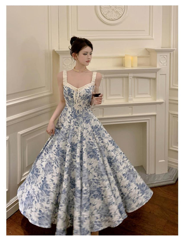 Vestido de tirantes con estampado floral para mujer, estilo retro, a la moda