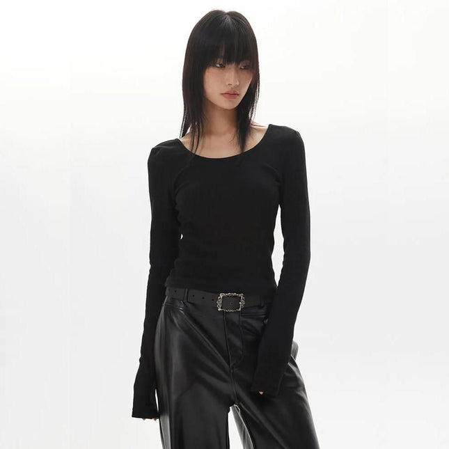 Top ajustado elegante de manga larga sin espalda para mujer