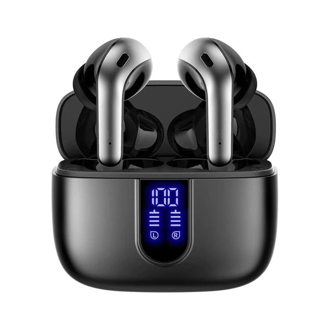 Auriculares inalámbricos Bluetooth con reproducción de 60 horas, pantalla LED y 4 micrófonos ENC