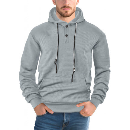 Pull-over uni décontracté à manches longues et capuche pour homme