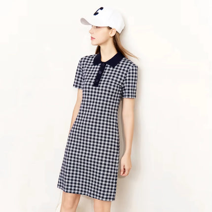 Checkerboard Slim Polo Collar Dress