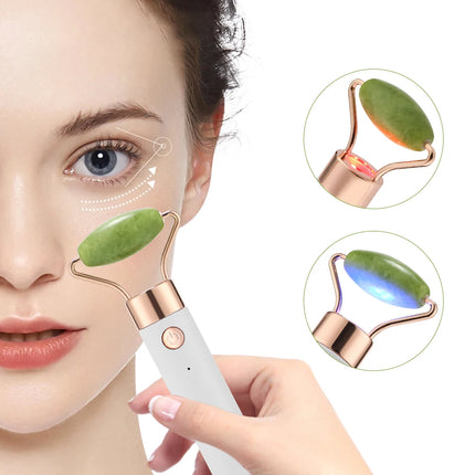 Masajeador eléctrico con rodillo de jade para relajación facial y corporal