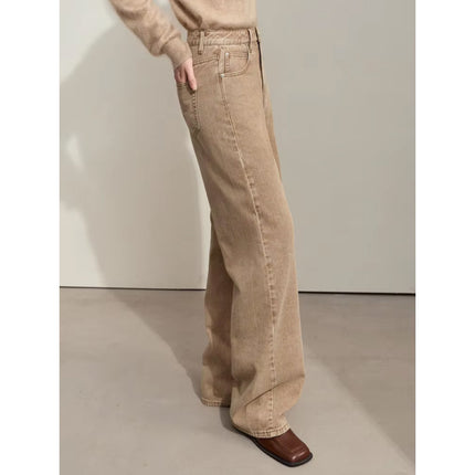 Pantalon en denim de coton à jambes larges minimaliste pour femme