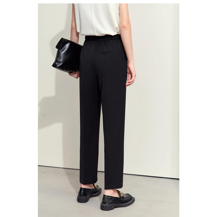 Pantalon droit tissé minimaliste pour femme avec broderie