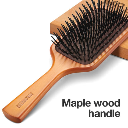 Brosse à cheveux de massage du cuir chevelu en bois d'érable naturel avec peigne à dents fines