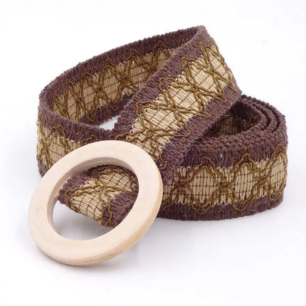 Ceinture en dentelle crochetée style bohème avec boucle en bois