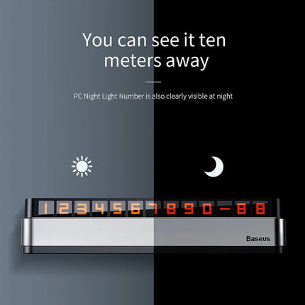 Carte de numéro de téléphone de stationnement temporaire - Lumineuse, cachée, en alliage, réutilisable