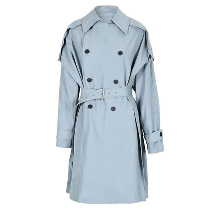 Trench-coat à manches chauve-souris gris-bleu avec design croisé