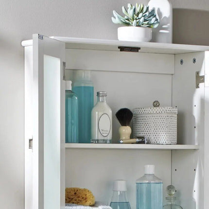 White Frosted Glass Bathroom Wall Cabinet with Adjustable Shelf - Wnkrs