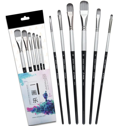 Ensemble de 6 pinceaux pour artiste - Poils en nylon pour acrylique et aquarelle