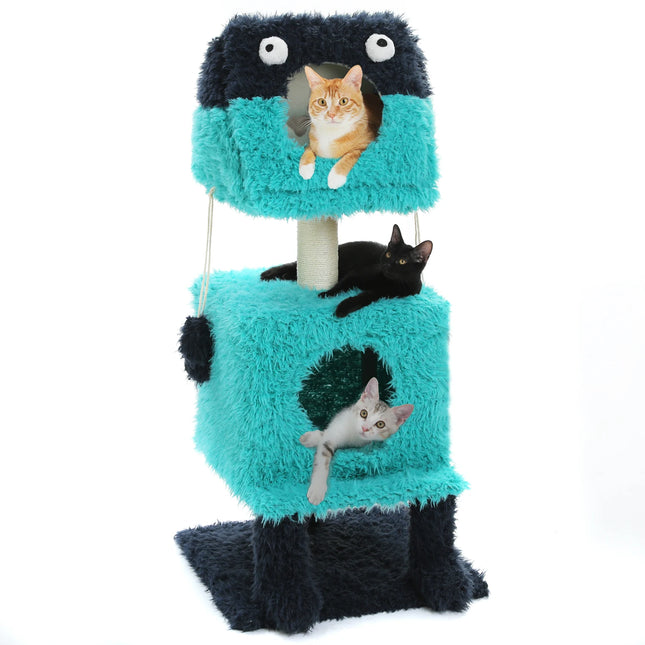 Torre de árbol para gatos con temática de monstruos