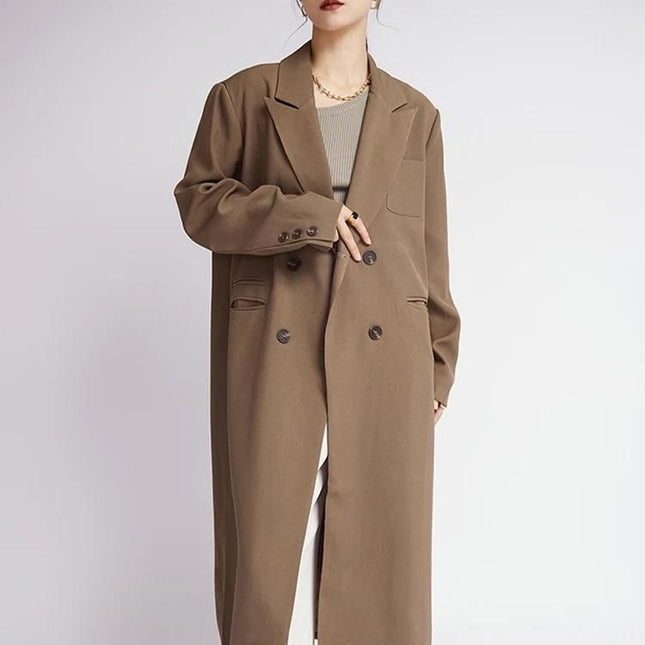 Gabardina cruzada color café para mujer