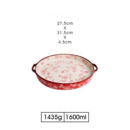 Japanese -style Cherry Blossom Hand -painted Ceramic Baking Sheet - Wnkrs