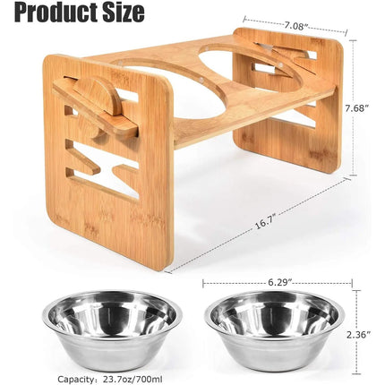 Adjustable Elevated Slanted Pet Feeding Bowl with Bamboo Stand