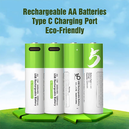 Piles au lithium rechargeables USB AA 1,5 V 2600 mAh (4 pièces) pour télécommandes, jouets + câble