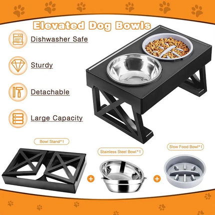 Adjustable Height Dog Bowl Stand with Slow Feeding Option - Suitable for Medium to Large Dogs