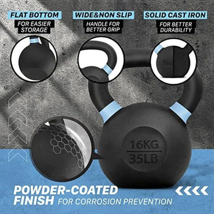 Premium Powder Coated Kettlebell - 16KG/35LB - Wnkrs