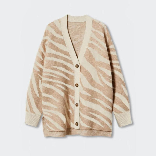 Cardigan tricoté à imprimé vintage pour femme