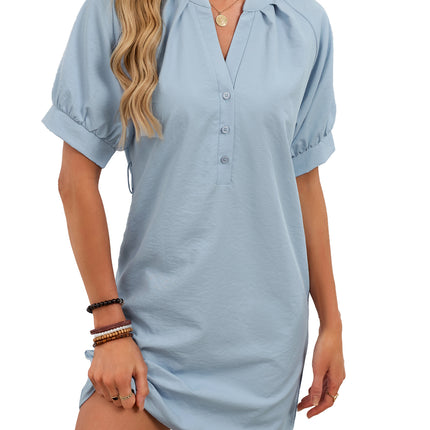 Women's Solid-Color Casual V-Neck Lace-Up Dress