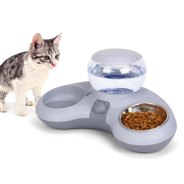 Ensemble distributeur d'eau automatique et double gamelle pour chat