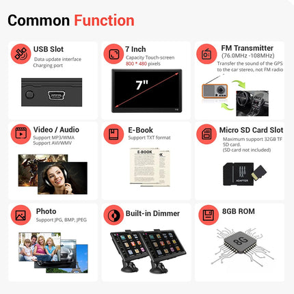 Système de navigation GPS 7 pouces avec écran tactile HD