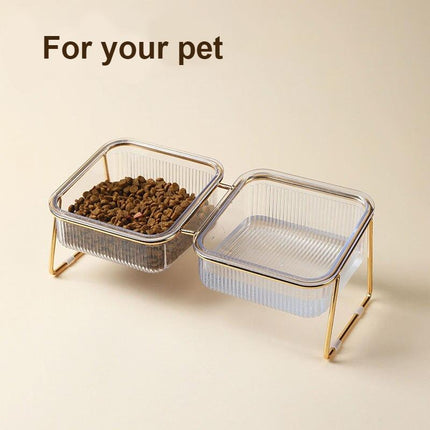 Elevated Double Pet Bowls for Dogs and Cats with Iron Stand, Anti-Skid & Tilted Design