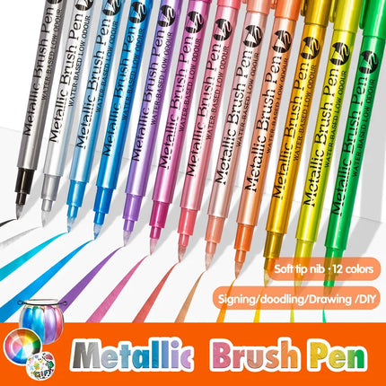 12 Colors Metallic Waterproof Permanent Marker Pens - Perfect for DIY and Crafting