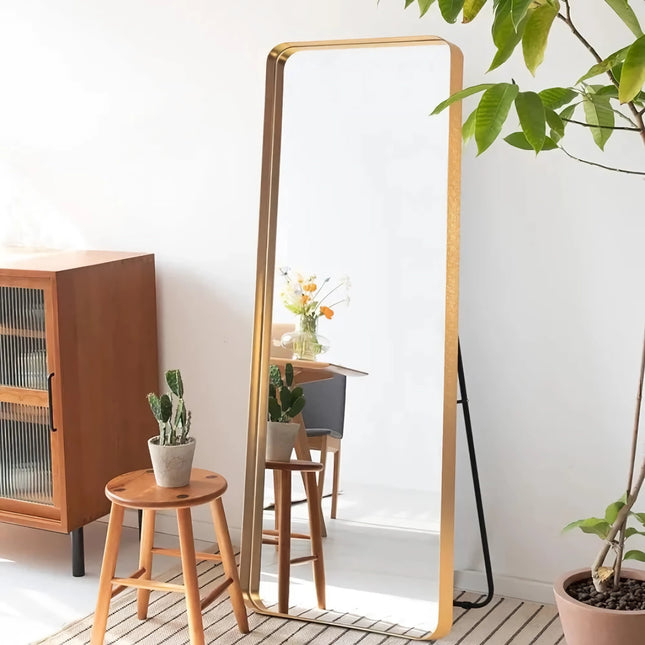 Gold Full-Length Mirror with Stand - Modern Aluminum Alloy Frame