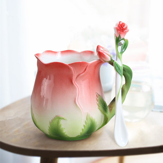 Flower Ceramic Coffee Cup Flower Tea Rose Mug - Wnkrs