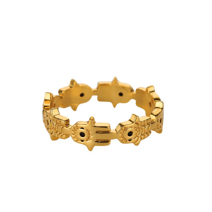 Anillo de acero inoxidable con forma de mano de Fátima de estilo turco para mujer