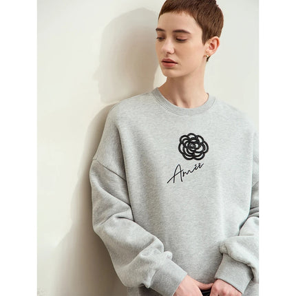 Sudadera con capucha de algodón cepillado de moda otoñal con bordado de rosas